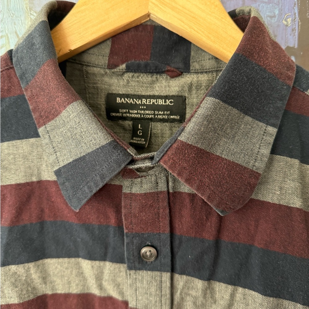 Banana Republic Men's Striped Shirt - Red and Gray